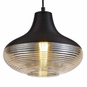 Hendrick Single Vase Pendant 1 Light E27, Black/Amber Glass
