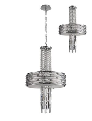 Karina Pendant/Semi Ceiling Convertible, 7 x E14, Polished Chrome/Crystal