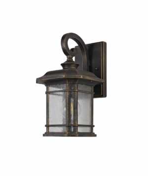 Litehouse Small Wall Lamp, 1 x E27, Brushed Black Gold/Seeded Glass, IP54, 2yrs Warranty