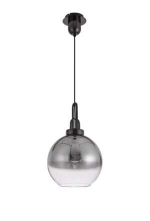 Luxora 1 Light Pendant E27 With 30cm Globe Glass, Black Chrome/Matt Black/Smoked/Clear