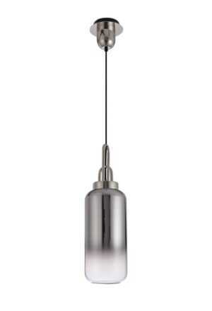 Luxora 1 Light Pendant E27 With 30cm Cylinder Glass, Polished Nickel/Matt Black/Smoked/Clear