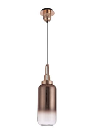 Luxora 1 Light Pendant E27 With 30cm Cylinder Glass, Copper/Matt Black/Clear