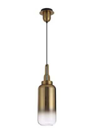 Luxora 1 Light Pendant E27 With 30cm Cylinder Glass, Brass Gold/Matt Black/Clear
