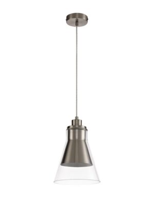 Miliano Pendant, 1 x E27, Satin Nickel/Clear Glass