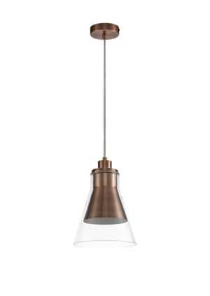 CLEARANCE Miliano Pendant, 1 x E27, Antique Copper/Clear Glass