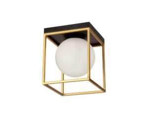 Norton Square Ceiling Flush, 1 Light E14, Matt Black/Painted Gold