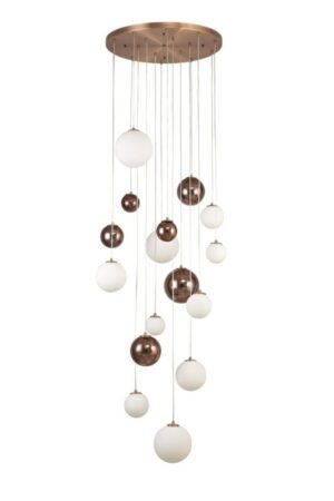 Palenti Pendant, 16 x G9, Antique Copper/Opal & Copper Glass