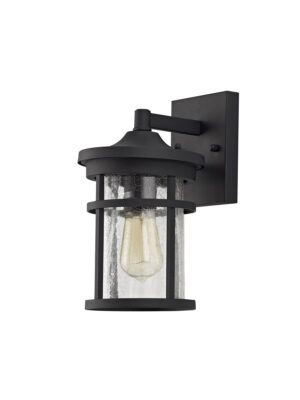 Playa Wall Lamp, 1 x E27, Black/Clear Crackled Glass, IP54, 2yrs Warranty