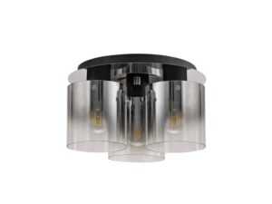 Reece Round Ceiling Flush, 3 Light Flush Fitting, Black/Smoke Fade Glass