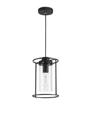 Riley Single Pendant, 1 Light E27, Black/Clear Glass