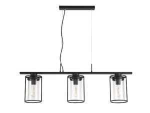 Riley Linear Pendant, 3 Light E27, Black/Clear Glass