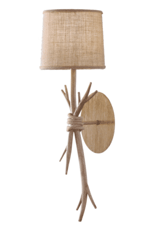 Sabina Wall Lamp, 1 x E27 (Max 40W), Imitation Wood, Linen Shade