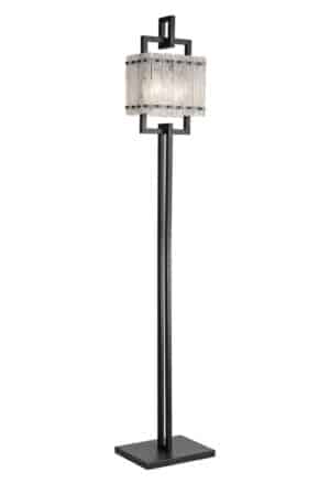 Sorento Floor Lamp, 2 Light E27, Matt Black/Crystal Sand Glass