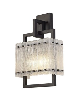 Sorento Wall Lamp, 2 Light E27, Matt Black/Crystal Sand Glass
