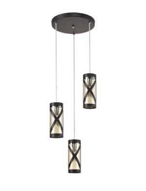 Tetron 3 Light Round Pendant E14, Oiled Bronze/Polished Chrome/Amber