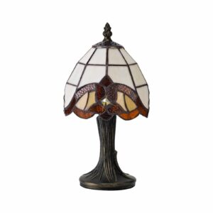 Tiff-12 Tiffany Table Lamp, 1 x E14, Cream/Amber/Clear Crystal Shade