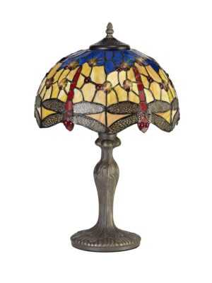 Tiff-13 1 Light Downlighter Pendant E27 With 30cm Tiffany Shade, Blue/Orange/Crystal/Aged Antique Brass
