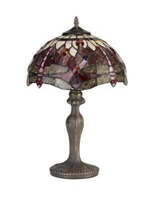 Tiff-13 1 Light Downlighter Pendant E27 With 30cm Tiffany Shade, Purple/Pink/Crystal/Aged Antique Brass