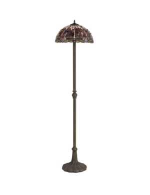 Tiff-13 2 Light Leaf Design Floor Lamp E27 With 40cm Tiffany Shade, Purple/Pink/Crystal/Aged Antique Brass