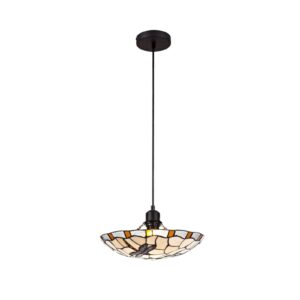 Tiff-14 1 Light Pendant E27 With 35cm Tiffany Shade, Amber/Cream/Clear Crystal/Black