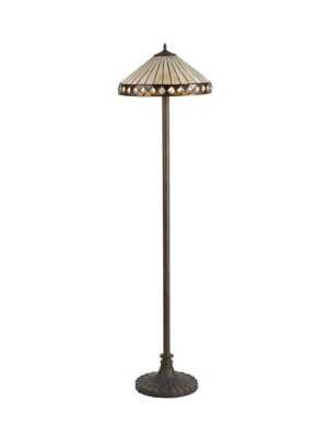 Tiff-18 2 Light Stepped Design Floor Lamp E27 With 40cm Tiffany Shade, Amber/Cream/Crystal/Aged Antique Brass