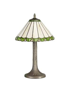 Tiff-19 1 Light Tree Like Table Lamp E27 With 30cm Tiffany Shade, Green/Cream/Crystal/Aged Antique Brass