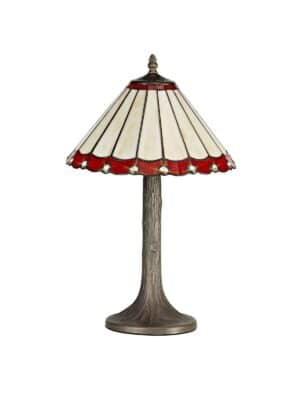 Tiff-19 1 Light Tree Like Table Lamp E27 With 30cm Tiffany Shade, Red/Cream/Crystal/Aged Antique Brass