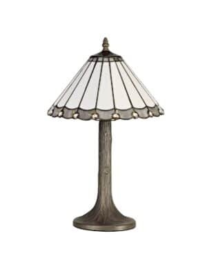 Tiff-19 1 Light Tree Like Table Lamp E27 With 30cm Tiffany Shade, Grey/Cream/Crystal/Aged Antique Brass