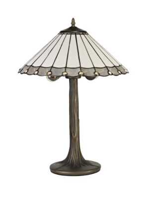 Tiff-19 2 Light Tree Like Table Lamp E27 With 40cm Tiffany Shade, Grey/Cream/Crystal/Aged Antique Brass