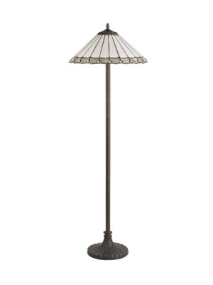 Tiff-19 2 Light Stepped Design Floor Lamp E27 With 40cm Tiffany Shade, Grey/Cream/Crystal/Aged Antique Brass