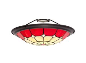 Tiff, Tiffany 35cm Non-electric Uplighter Shade, Cream/Red/Clear Crystal Centre/Aged Antique Brass Trim