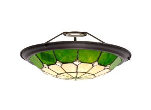 Tiff, Tiffany 35cm Non-Electric Uplighter Shade, Cream/Green/Clear Crystal Centre/Aged Antique Brass Trim