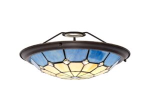 Tiff, Tiffany 35cm Non-electric Uplighter Shade, Cream/Rich Blue/Clear Crystal Centre/Aged Antique Brass Trim