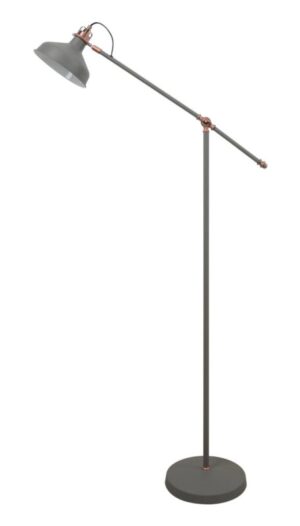 Waterford Adjustable Floor Lamp, 1 x E27, Sand Grey/Copper/White