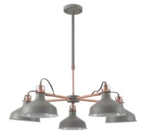 Waterford Telescopic 5 Light, 5 x E27, Sand Grey/Copper/White