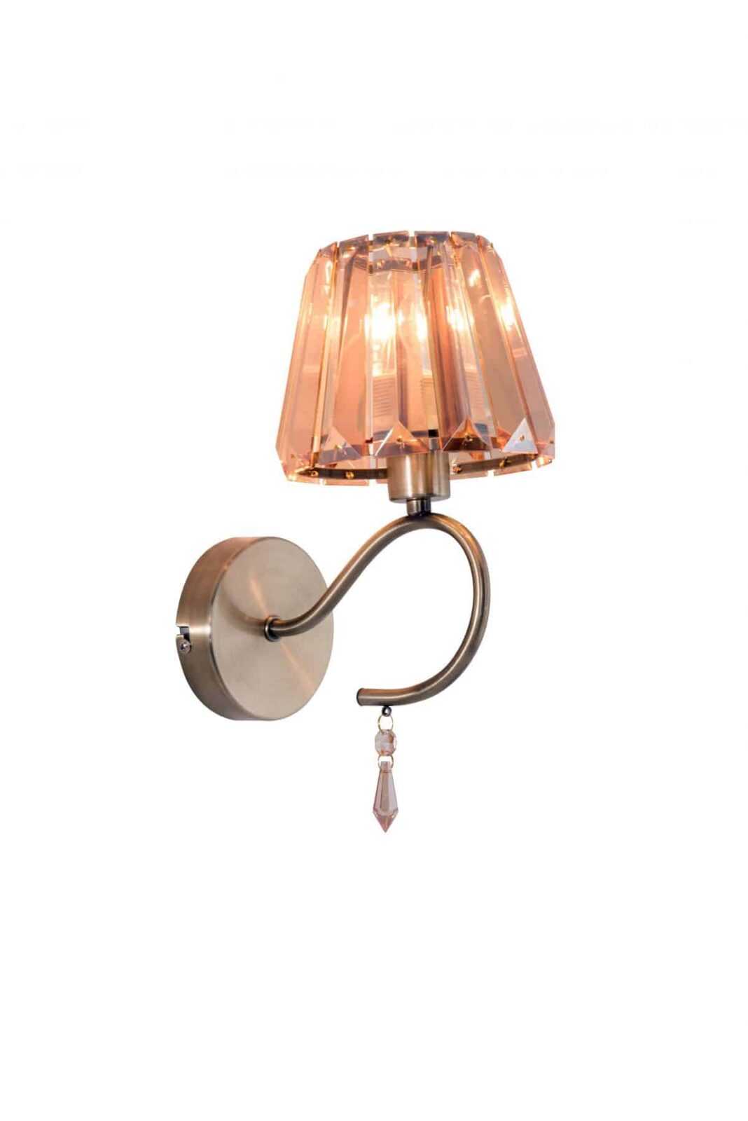 Senza 1 Light Antique Brass Wall Light with Amber Crystal Shade - Image 2
