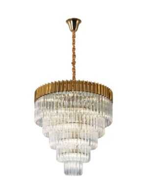 Aridius Pendant Round 5 Tier 19 Light E14, Brass/Clear Glass