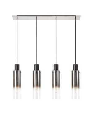 Reece Slim Linear Pendant, 4 Light Adjustable E27, Black/Smoke Fade Glass