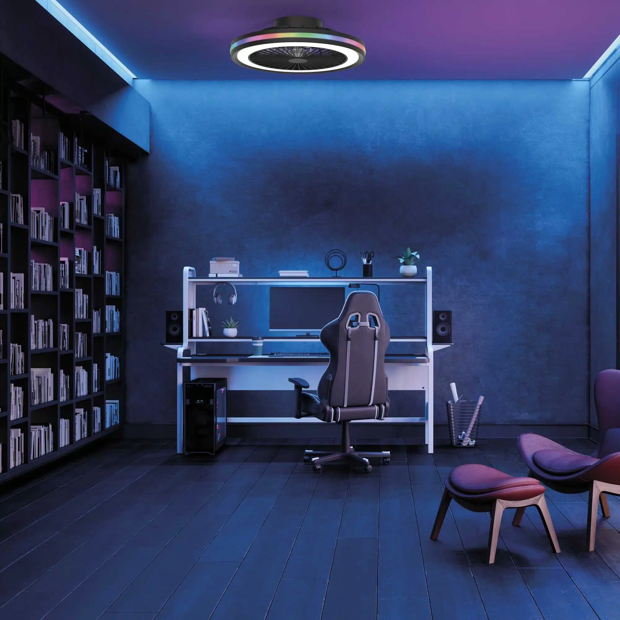 gamer black modern led light with fan