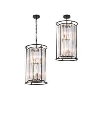 Kiko 2 Tier Pendant, 3+3 x E14, Satin Black / Clear