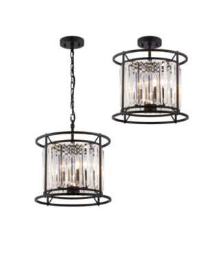 Kiko Pendant / Semi Ceiling Convertible, 3 x E14, Satin Black / Clear