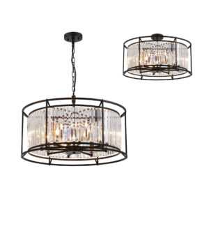 Kiko Pendant / Semi Ceiling Convertible, 8 x E14, Satin Black / Clear