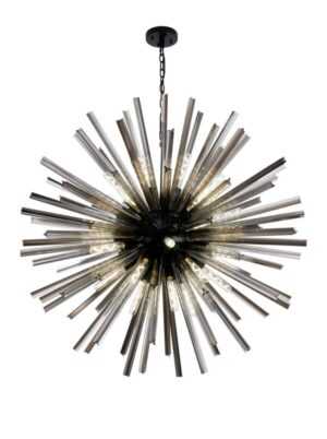 Chrysalis 32 Light E27, Round Pendant Matt Black / Smoke Glass