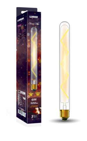 Classic Deco LED 280mm Tubular X E27 Dimmable 6W 2700K Warm White, 500lm, Clear Glass, 3yrs Warranty