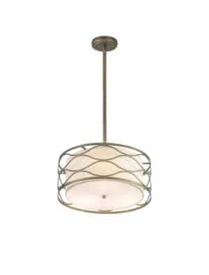 Elton Pendant / Convertible To Semi Flush 3 Light E14 Aged Gold / Cream Fabric Shade