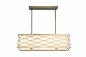 Elton Rectangle Pendant / Convertible To Semi Flush 5 Light E14 Aged Gold / Cream Fabric Shade