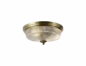 Abigail 2 Light E27 Flush Ceiling Light, Antique Brass / Prismatic Glass