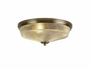 Abigail 3 Light E27 Flush Ceiling Light, Antique Brass / Prismatic Glass