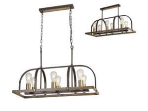 Chase Pendant 6 Light E27, Antique Bronze / Brown Oxide / Wood