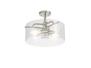 Sky Semi Flush Ceiling, 2 Light E27, Polished Nickel / Clear Glass